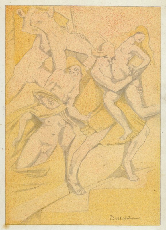 Os livros de amor de Ovídio: Apesar disso, os romanos levam as mulheres (litografia a cores) de Jean de Bosschere