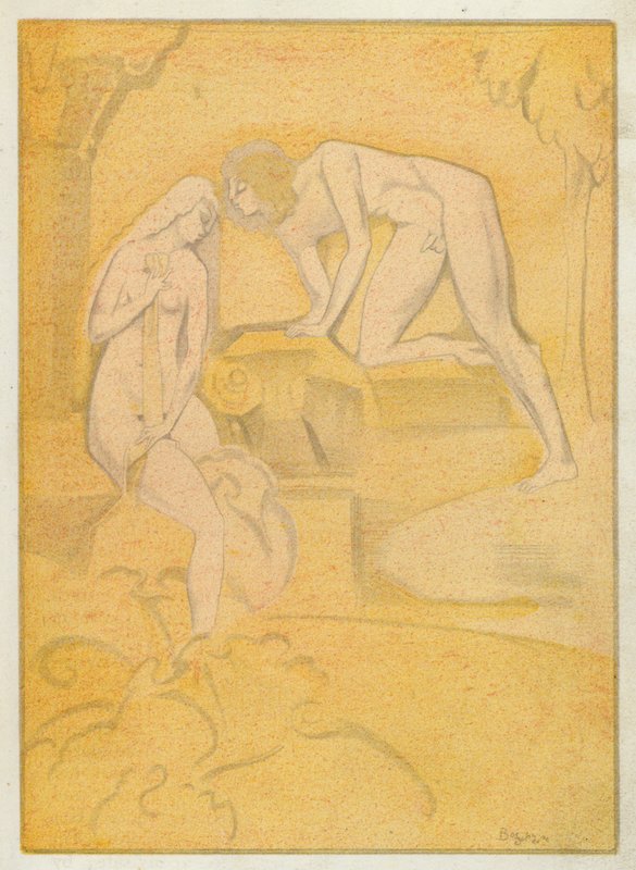 Os livros de amor de Ovídio: Os beijos que Phoebus dá a Diana (litografia a cores) de Jean de Bosschere