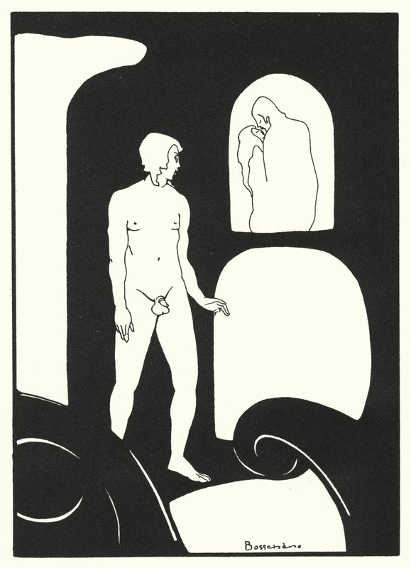 Os livros de amor de Ovídio: O encontro imprevisto de alguns amantes apaixonados (litografia a cores) de Jean de Bosschere