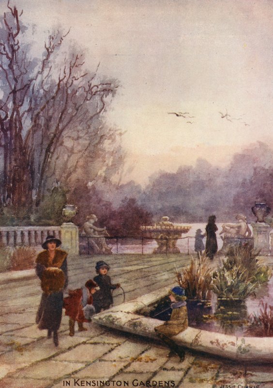 Em Kensington Gardens (litografia a cores) de Jessie Currie