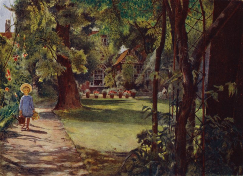 Kelmscott House, The Garden, olhando do rio (cor litho) de Jessie MacGregor