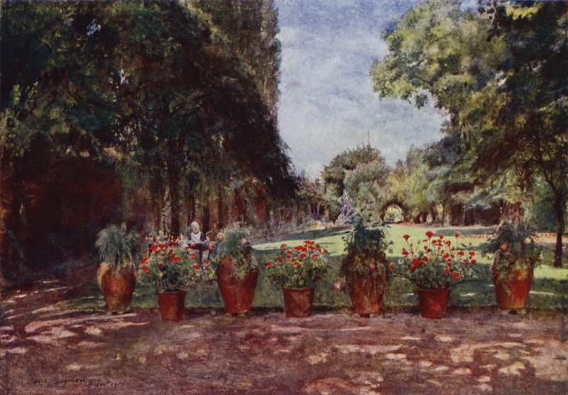 Casa Kelmscott, Vista da Casa e Jardim, olhando para o rio (cor litho) de Jessie MacGregor