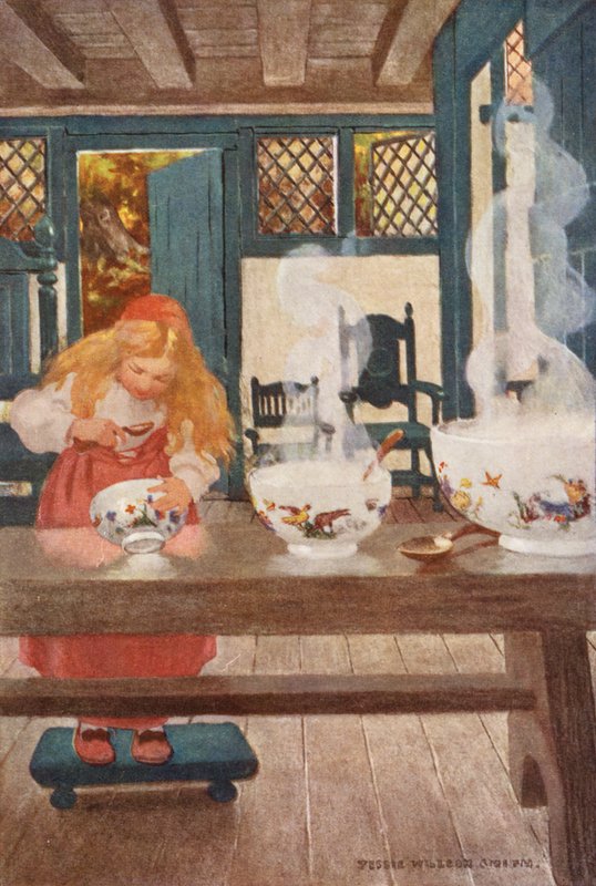 Cachinhos Dourados, ou Os Três Ursos (litografia a cores) de Jessie Willcox Smith