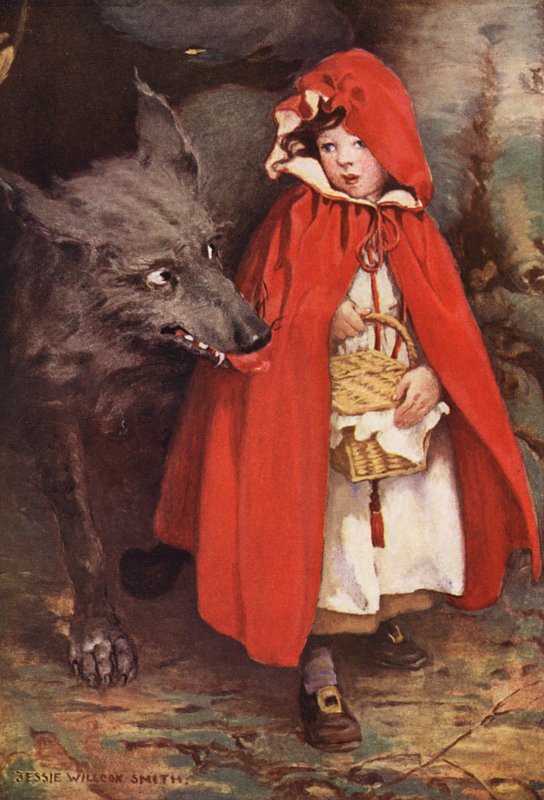 Capuchinho Vermelho (litografia a cores) de Jessie Willcox Smith