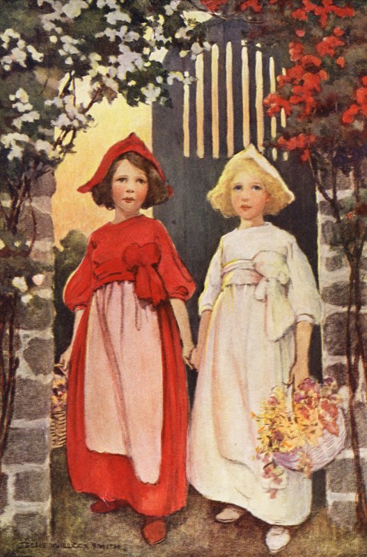 Branca de Neve e Rosa Vermelha (litografia a cores) de Jessie Willcox Smith