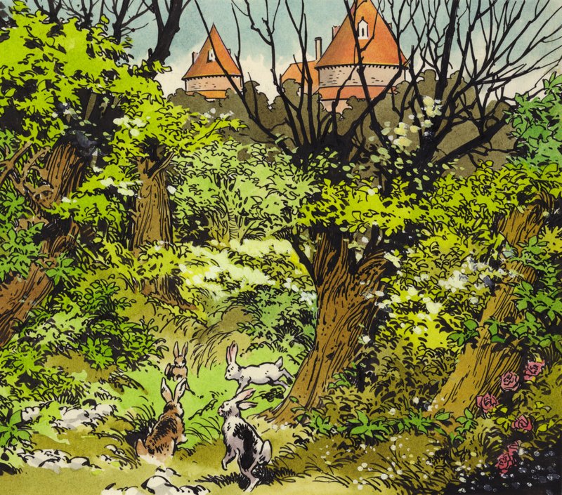 Castelo de conto de fadas (guache sobre papel) de Jesus Blasco