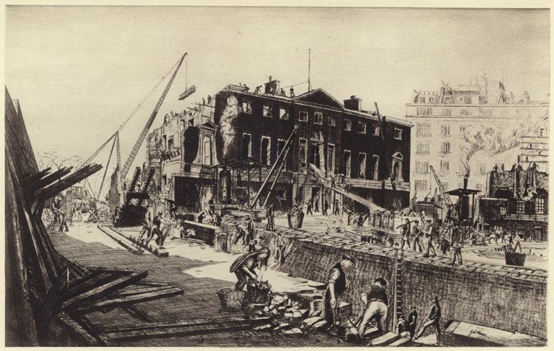 Demolindo a Devonshire House (litho) de Job Nixon