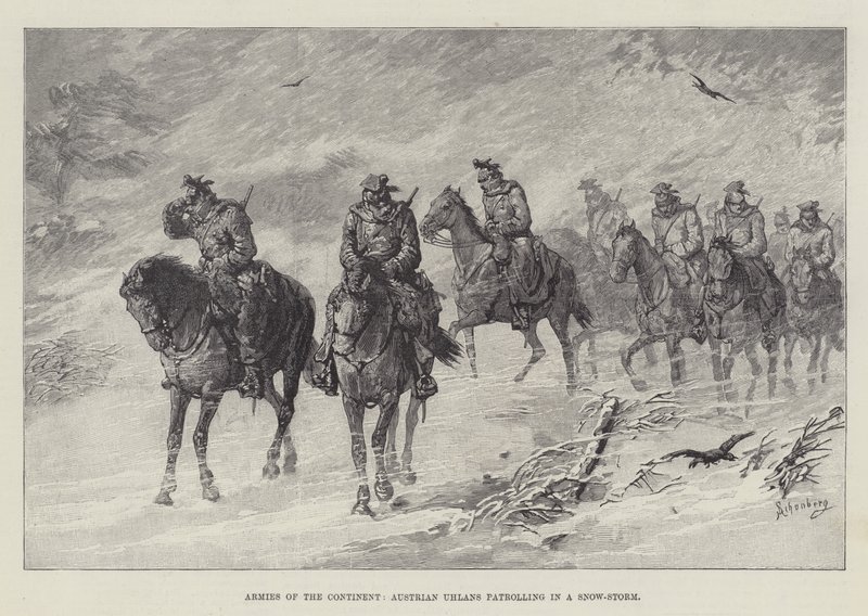 Exércitos do Continente, Uhlans austríacos patrulhando em uma tempestade de neve de Johann Nepomuk Schonberg