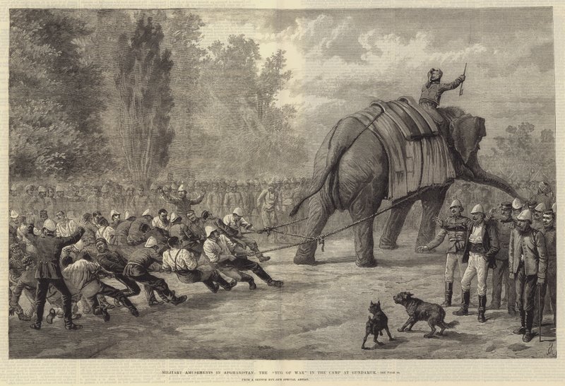 Diversões militares no Afeganistão, o cabo de guerra no acampamento em Gundamuk de Johann Nepomuk Schonberg