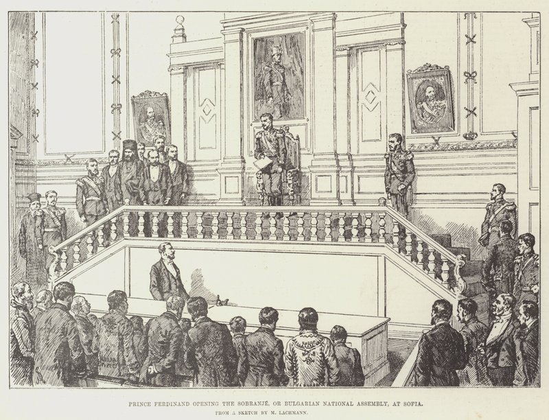 Príncipe Ferdinand abrindo o Sobranje, ou Assembléia Nacional da Bulgária, em Sofia de Johann Nepomuk Schonberg
