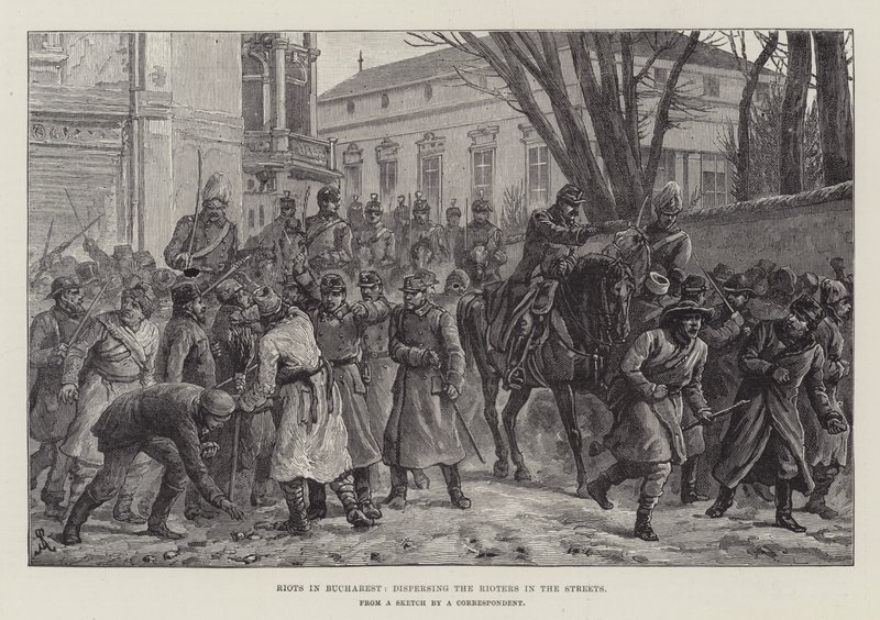 Tumultos em Bucareste, dispersando os desordeiros nas ruas de Johann Nepomuk Schonberg