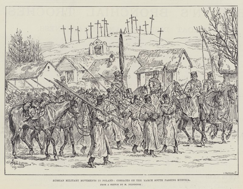 Movimentos militares russos na Polônia, cossacos no sul de março passando Kuznica de Johann Nepomuk Schonberg