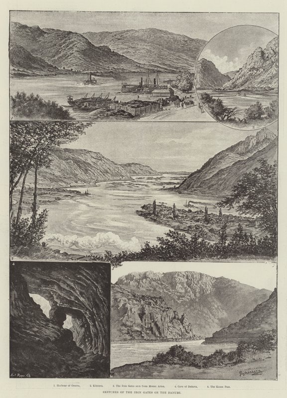Esboços dos portões de ferro no Danúbio de Johann Nepomuk Schonberg