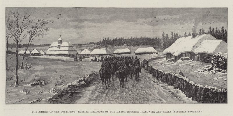 Os Exércitos do Continente, Dragões Russos na Marcha entre Ivanowitz e Skala (Fronteira Austríaca) de Johann Nepomuk Schonberg