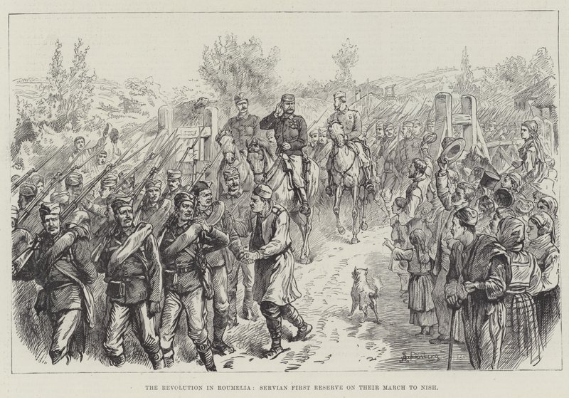 A Revolução em Roumelia, Servian First Reserve em sua marcha para Nish de Johann Nepomuk Schonberg