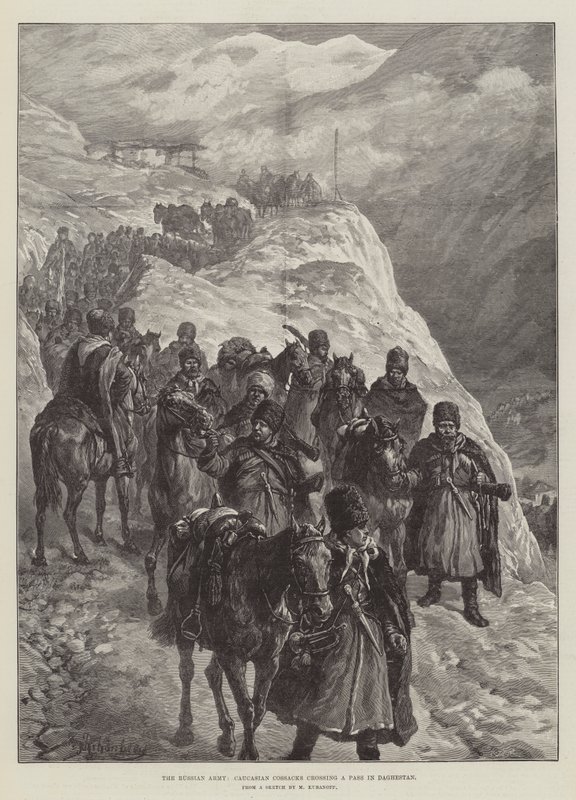 O exército russo, cossacos caucasianos atravessando um desfiladeiro no Daguestão de Johann Nepomuk Schonberg