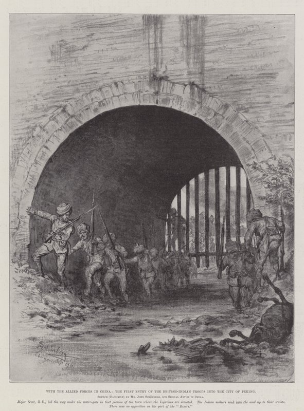 Com as Forças Aliadas na China, a Primeira Entrada das Tropas Britânico-Indianas na Cidade de Pequim de Johann Nepomuk Schonberg