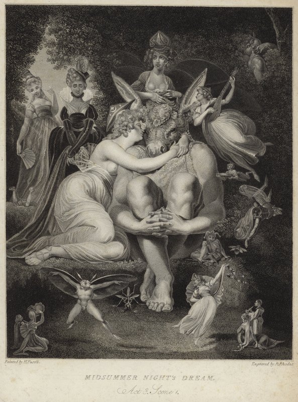 Titania beijando o fundo em um sonho de uma noite de verão de Johann Heinrich Füssli