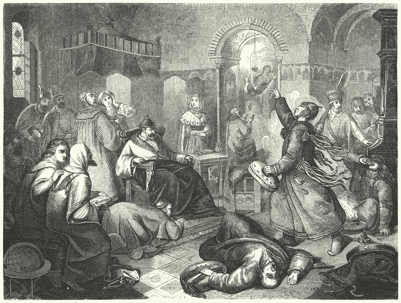 Um feiticeiro finlandês que prediz a morte iminente de Ivan, o Terrível (gravura) de Johann Karl Baehr