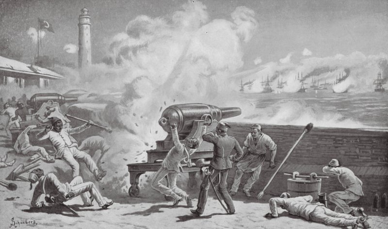 O bombardeamento de Alexandria (litografia) de Johann Nepomuk (after) Schonberg