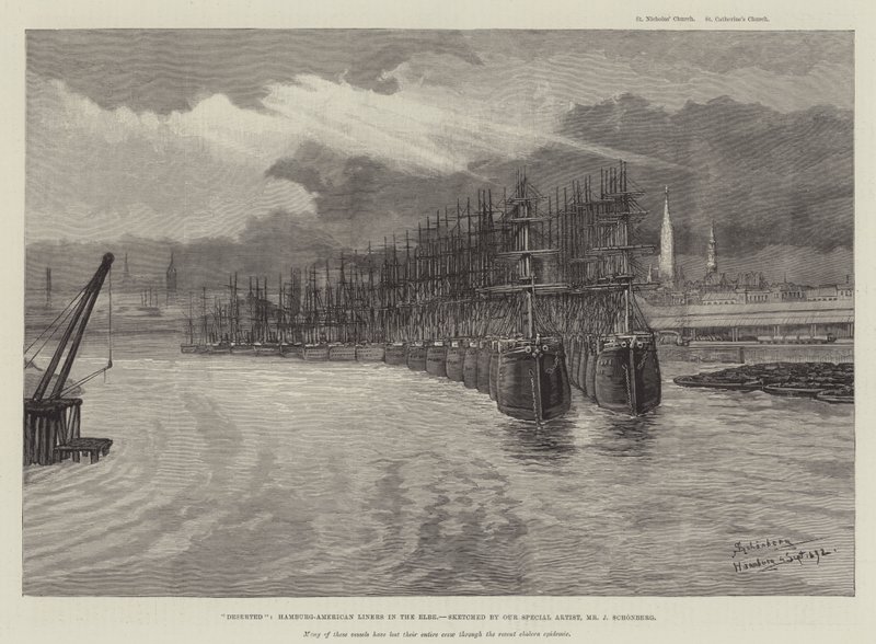 Deserta, Hamburgo-American Liners no Elba de Johann Nepomuk Schonberg