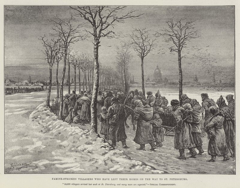 Aldeões atingidos pela fome que deixaram seus lares a caminho de São Petersburgo de Johann Nepomuk Schonberg