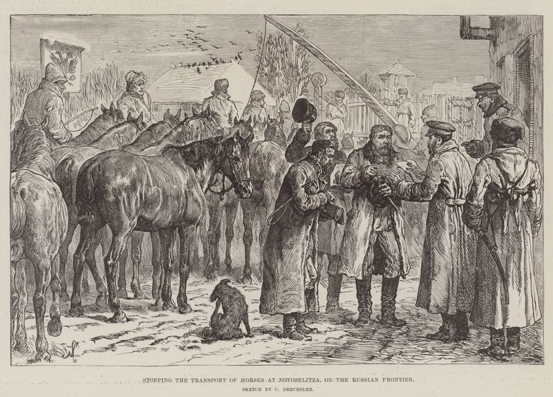 Interrompendo o transporte de cavalos em Novoselitza, na fronteira russa de Johann Nepomuk Schonberg