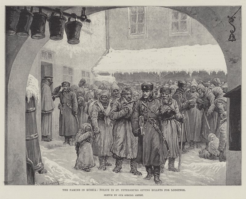 A fome na Rússia, a polícia em São Petersburgo dando boletos para os alojamentos de Johann Nepomuk Schonberg