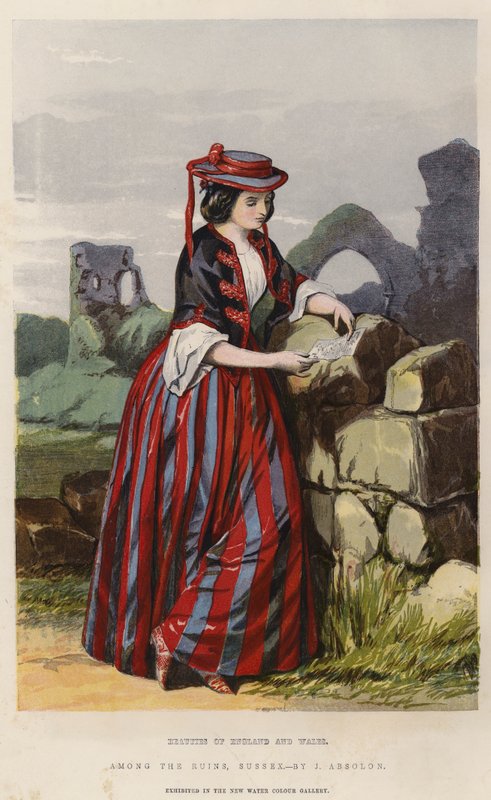 Belezas da Inglaterra e País de Gales, entre as Ruínas, Sussex (chromolitho) de John Absolon