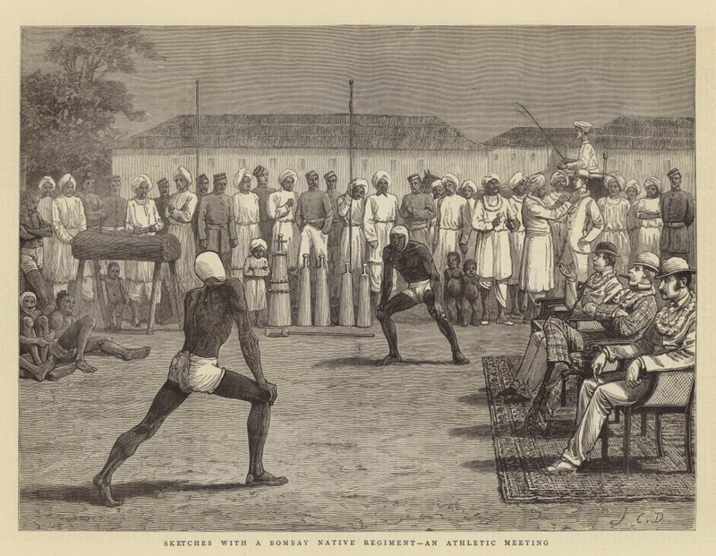 Esboços com um regimento nativo de Bombaim, uma reunião atlética de John Charles Dollman