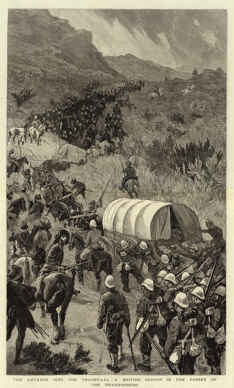 O avanço para o Transvaal, um comboio britânico nos passes do Drakensberg de John Charles Dollman