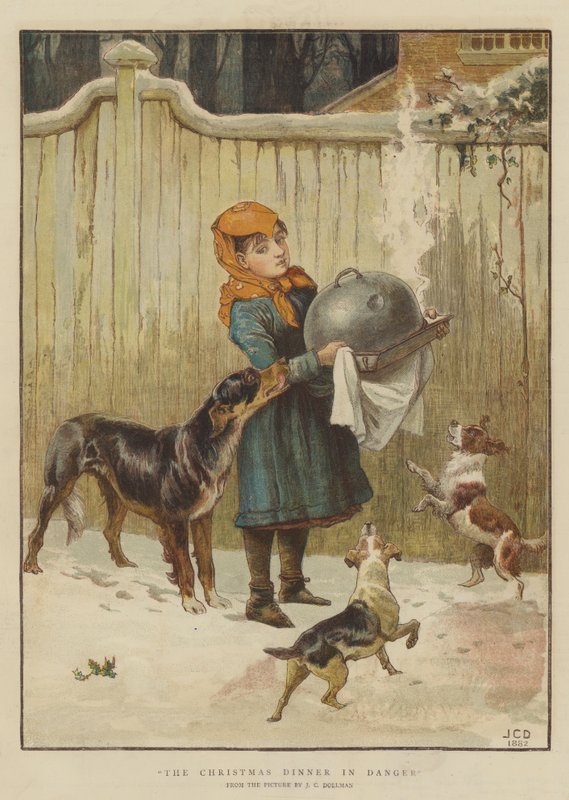 O jantar de Natal em perigo (chromolitho) de John Charles Dollman