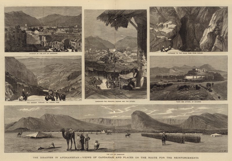 O desastre no Afeganistão, visões de Candahar e lugares na rota dos reforços de John Charles Dollman