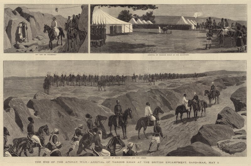 O fim da guerra do Afeganistão, chegada de Yakoob Khan ao acampamento britânico, Gandamak, 8 de maio de John Charles Dollman