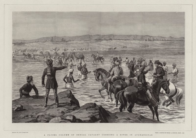 Uma coluna voadora de cavalaria de Bengala atravessando um rio no Afeganistão de John Charlton