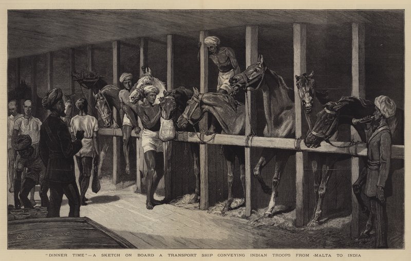 Hora do jantar, um esboço a bordo de um navio de transporte que transporta tropas indianas de Malta para a Índia de John Charlton