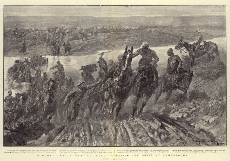 Em busca de De Wet, artilharia cruzando a deriva em Kareepoort de John Charlton