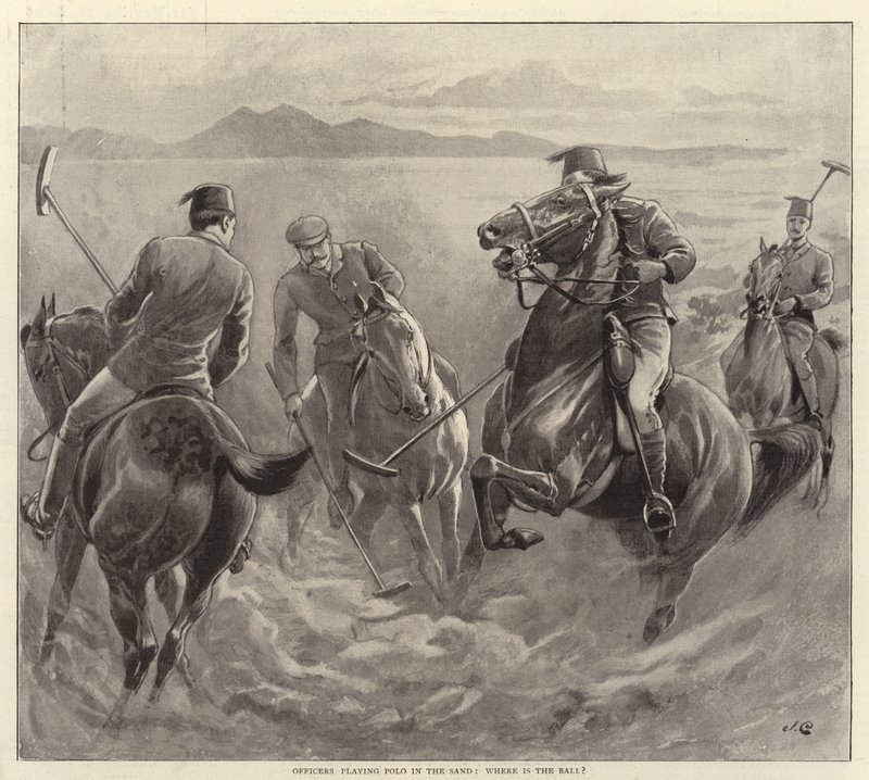 Oficiais jogando polo na areia, onde está a bola de John Charlton