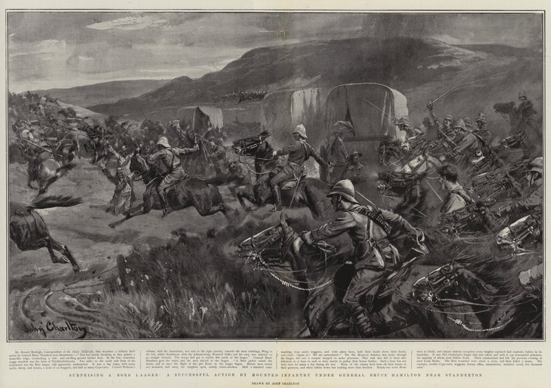 Surpreendendo um Boer Laager, uma ação bem sucedida pela infantaria montada sob o general Bruce Hamilton perto de Standerton de John Charlton