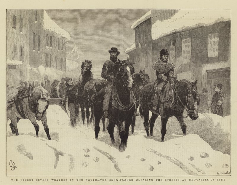 O recente mau tempo no norte, o arado de neve limpando as ruas de Newcastle-on-Tyne de John Charlton
