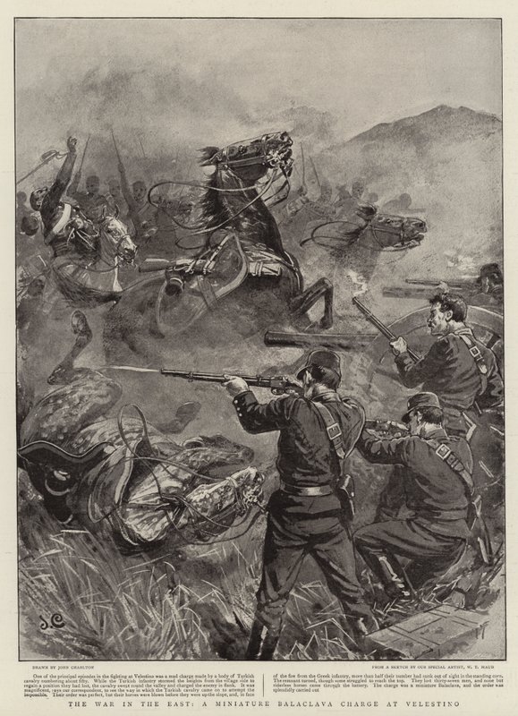 A guerra no leste, uma carga de balaclava em miniatura em Velestino de John Charlton