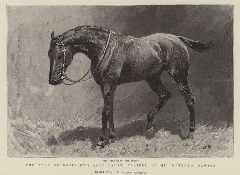 O vencedor do Derby, Colt Ladas do Conde de Rosebery, treinado pelo Sr. Matthew Dawson de John Charlton