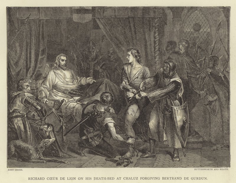 Richard Coeur de Lion em seu leito de morte em Chaluz perdoando Bertrand de Gurdun de John Cross