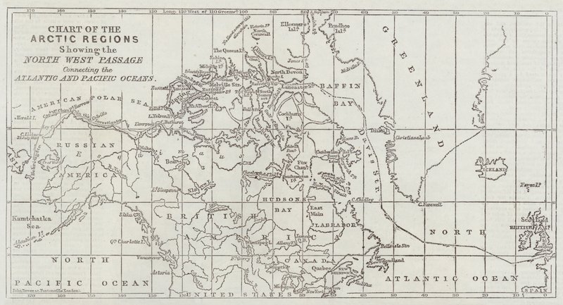 Gráfico das Regiões do Ártico mostrando a Passagem do Noroeste conectando os Oceanos Atlântico e Pacífico de John Dower