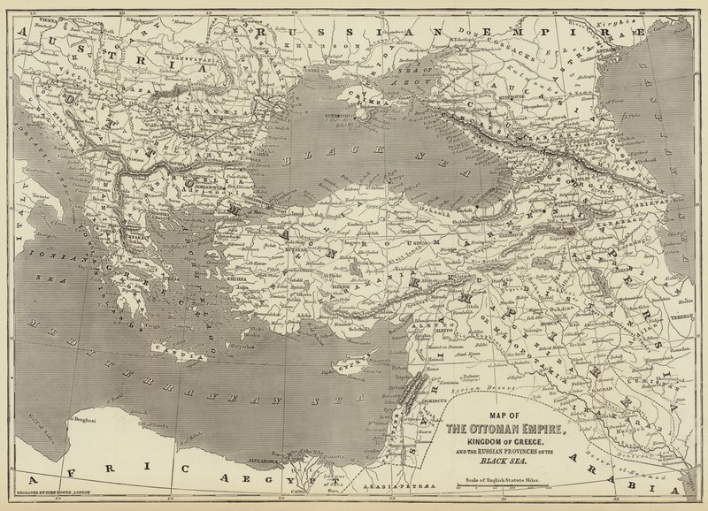 Mapa do Império Otomano, Reino da Grécia e as Províncias Russas no Mar Negro de John Dower