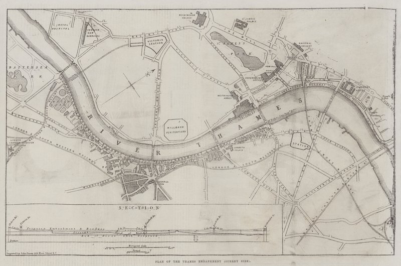 Plano do aterro do Tamisa, lado de Surrey de John Dower