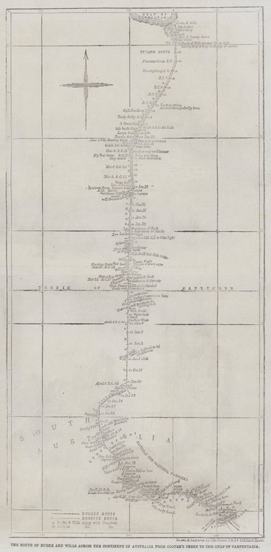 A rota de Burke e Wills em todo o continente da Austrália a partir de Cooper&39;s Creek para o Golfo de Carpentaria de John Dower