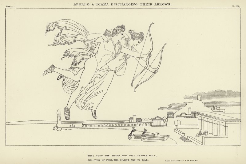 Apolo e Diana disparando suas flechas de John Flaxman