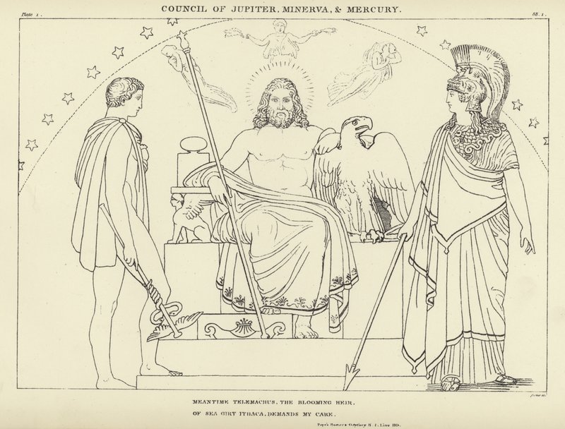 Conselho de Júpiter, Minerva e Mercúrio de John Flaxman
