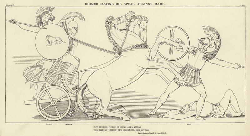 Diomed lançando sua lança contra Marte de John Flaxman